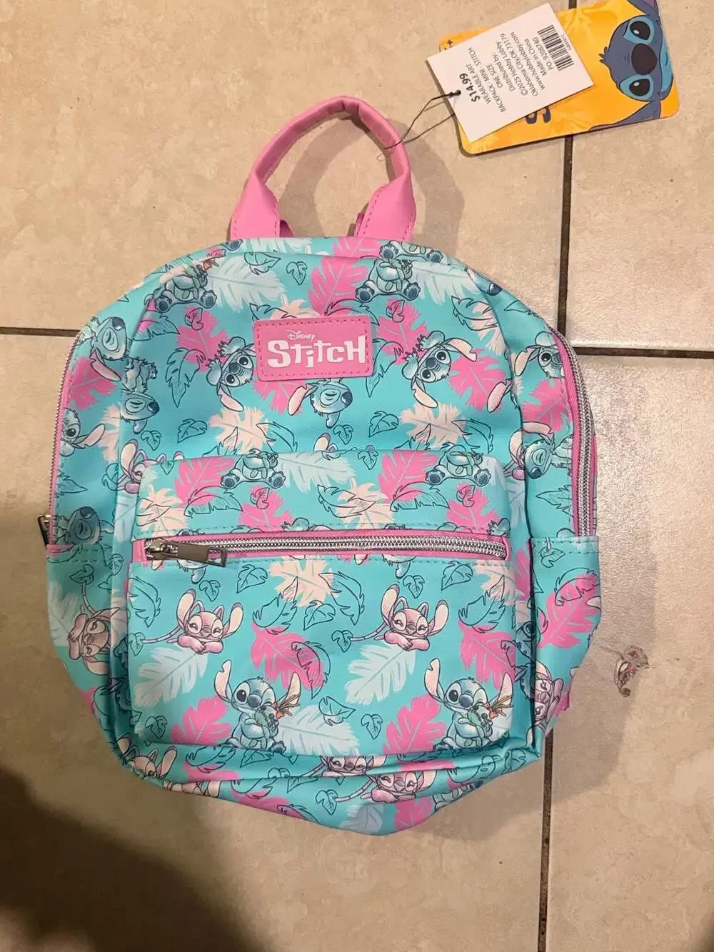 Disney Stitch Mini Backpack, Tropical Pink and Blue Print